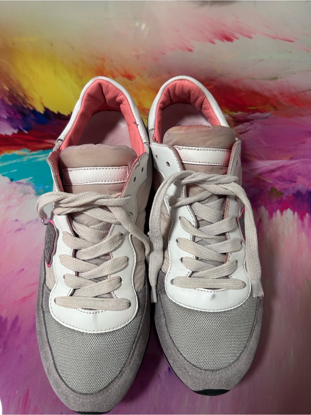 Philippe Model Pink, Gray and White Lace-Up Sneakers